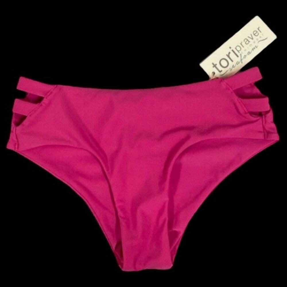 Women's Tori Praver Fuchsia Pink Cheeky Bikini Swim Seafoam Bottom Pink Medium